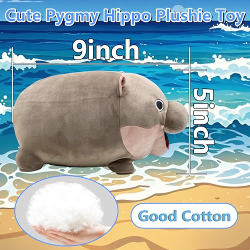 Cute Moo Deng Plush Soft Deng Pygmy Hippo Plushie Toy Stuffed Animal Pillow Christmas Birthday Gift for Boys Girls Kids Adults 9 inch