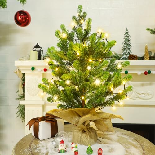 Lulu Home 2ft Pre-lit Mini Christmas Tree - 24 Inch, 50 LED, Battery Operated