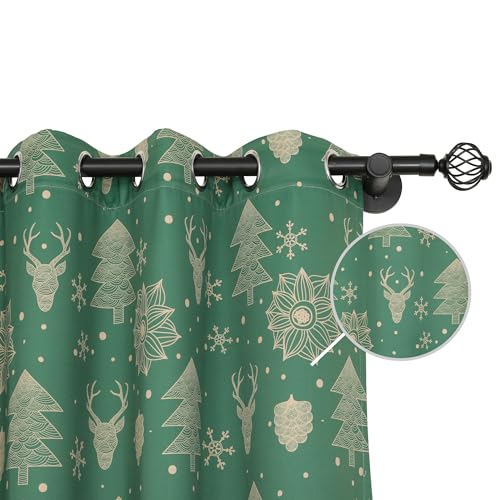 Bentrilisa Green Christmas Window Curtains 2 Panels 52x84 Inch Grommet Top Holiday Decor