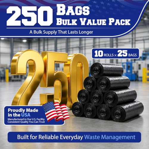 METRONIC 45 Gallon Black Trash Bags Bulk Pack 250 Count - Fits Standard Cans