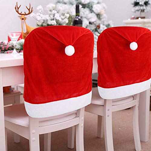 CCINEE 1 Set of 2 PCS Red Hat Dining Chair Slipcovers£¬Christmas Chair Back Covers Kitchen Chair Covers for Christmas Holiday Festival Decoration