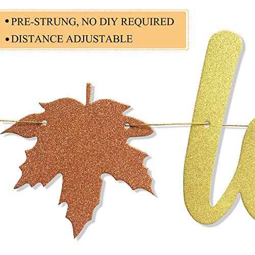 Uniwish Pre-Strung Fall in Love Banner Gold Glittery Garland Thanksgiving Fall Autumn Theme Wedding Bridal Shower Engagement Party Decorations