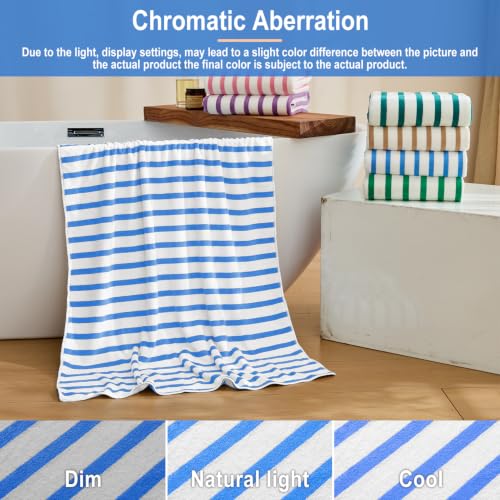 JML Microfiber Beach Towels Set 6 Pack 27" x 55" Cabana Stripe Blue - Quick Dry & Absorbent