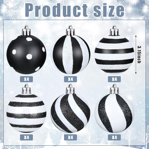 Riceshoot 3.15 Inch Black and White Christmas Ornaments - 24 Pack