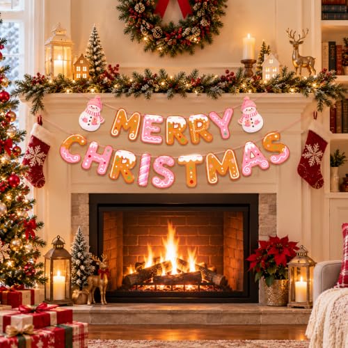 CANVVICH Merry Christmas Banner Garland with Hanging Swirls - Pre-Strung Holiday Decor
