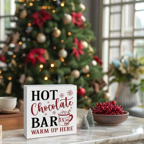 XYUJETFI Farmhouse Christmas Hot Chocolate Bar Sign - Winter Holiday Wall Art, 06 Color, 5.1x5.1 Inches