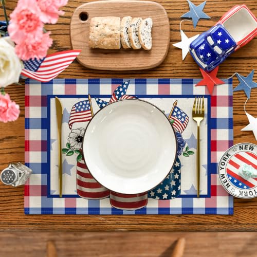 Artoid Mode Buffalo Plaid Vases Flowers 4th of July Placemats Set 6,