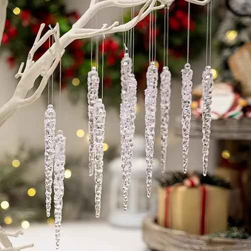 Naler 24 Pieces Christmas Icicle Drop Ornaments Clear Icicles for Christmas Tree Decorations, 5.1 Inch