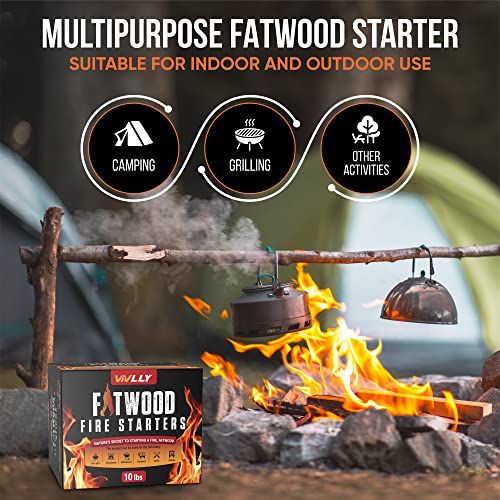 Fatwood Fire Starter Sticks - 10 lb Natural Kindling for Campfires & Fireplaces - Dependable Rapid Ignition