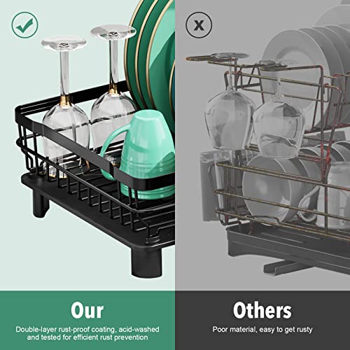 Kitchen Dish Drying Rack with Drainboard - Black, 13 x 17 Inches