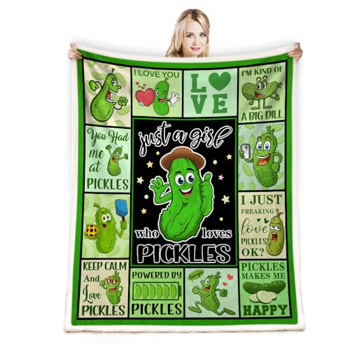 TRIKPTEY Pickle Blanket, Pickles Gifts for Kids, Pickle Blanket for Pickles Lover, Just A Girl Who Loves Pickles Throw Blankets, Funny Pickle Gifts Blanket for for Living Room Bed Sofa Couch 60¡±x50¡±