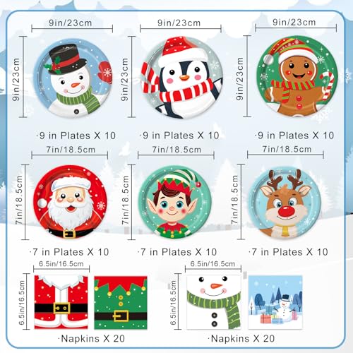 Christmas Paper Plates & Napkins Set Serves 30 — 3 Dinner Plates + 3 Dessert Plates + 40 Napkins