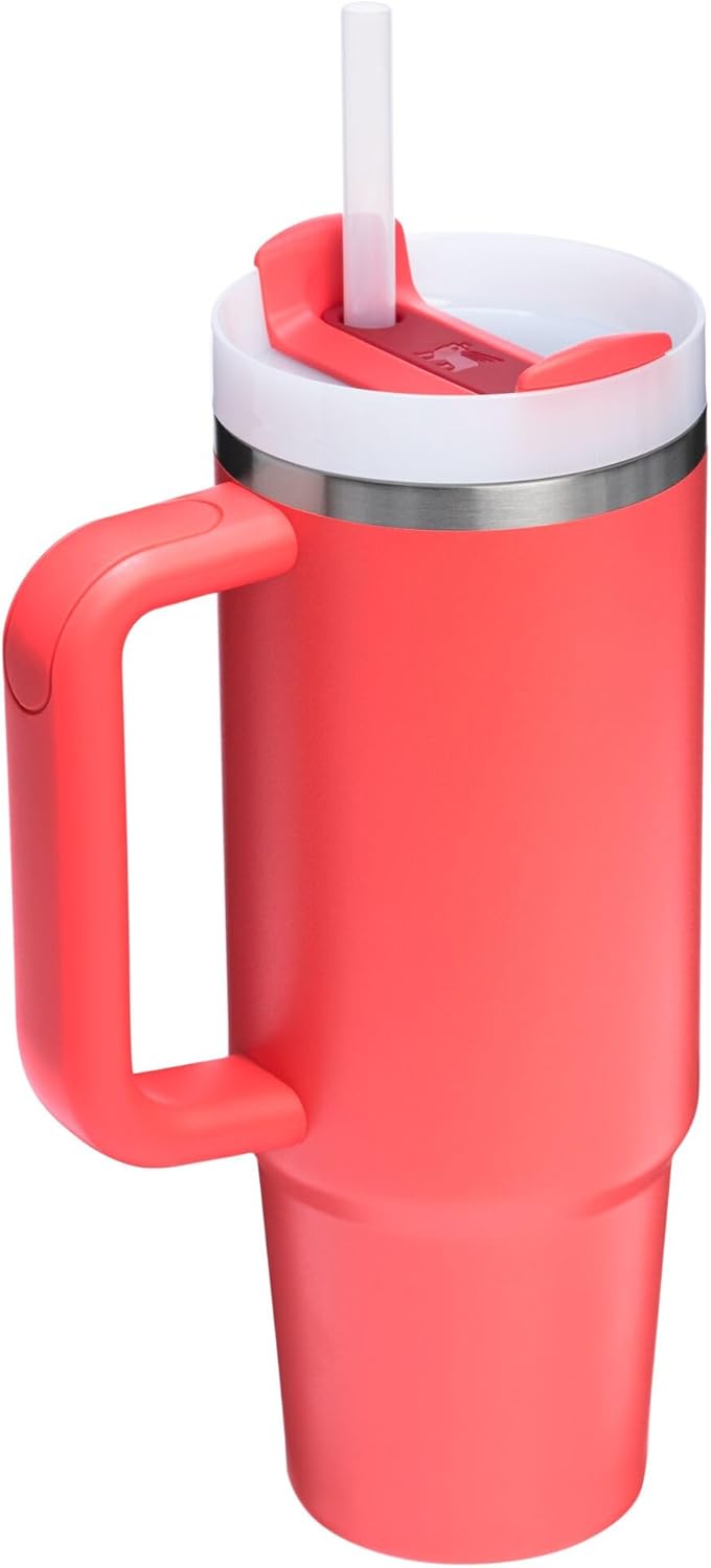 Stanley Quencher H2.0 Tumbler - 30 oz Insulated Stainless Steel Cup with Handle & Straw | Hot Coral