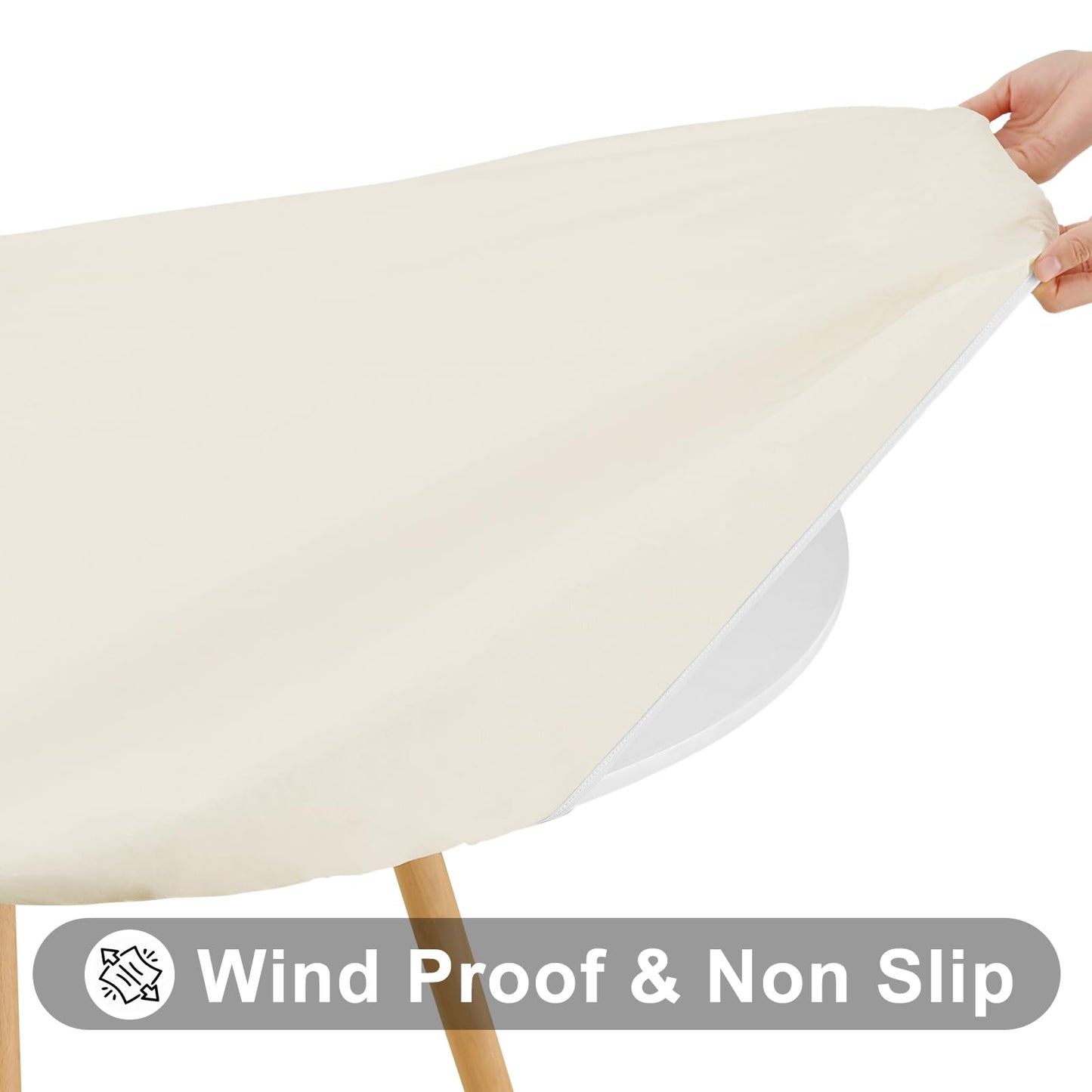 Smiry Round Picnic Tablecloth, Waterproof Elastic Fitted Table Covers for 45" - 56" Tables, Wipeable Flannel Backed Vinyl Tablecloths for Camping, Indoor, Outdoor, Ivory