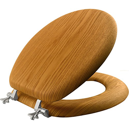 Mayfair Natural Oak Veneer Toilet Seat - Round with Chrome Hinges