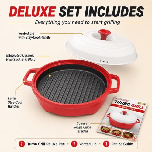 Turbo Grill Deluxe Microwave Grill Pan with Vented Lid - Red, Variations Included