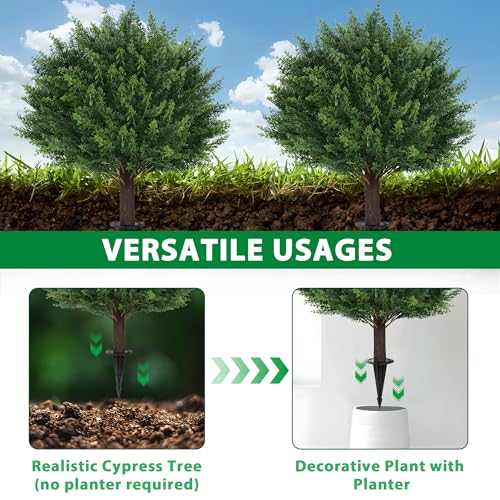 Artificial Cypress Topiary Plants 22 Inches - Cedar 4 Pack with Spike - Outdoor & Indoor Decor