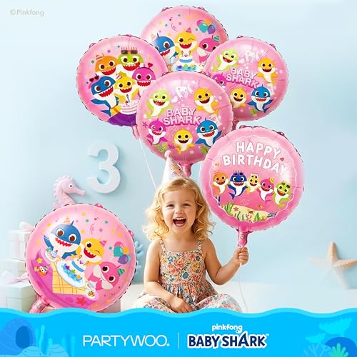 Pink Baby Shark Foil Balloon Set - 37pcs Birthday Party Decorations with Star and Letter Balloons