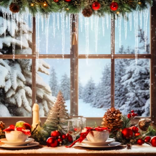 6 Pcs Clear Christmas Icicle Ornaments 12x10 Inches with Double Sided Tape