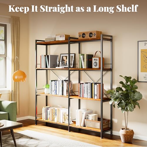 Huuger 4 Tier L-Shaped Corner Bookshelf - Rustic Brown, 8 Shelves, Metal Frame