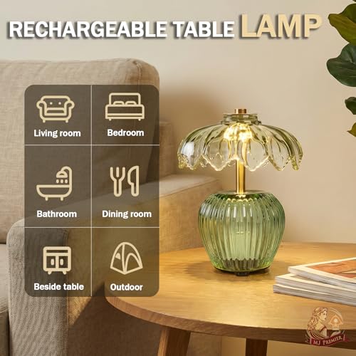 MJ PREMIER Green Rechargeable Cordless Table Lamp with Timer, Small Nightlight
