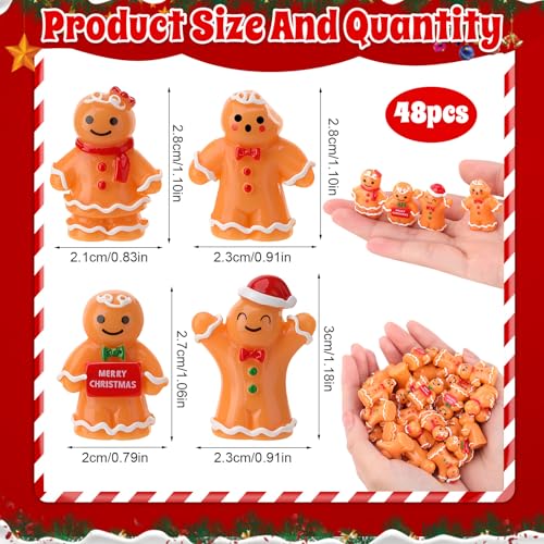 48Pcs Mini Resin Gingerbread Man Ornaments - 4 Styles Christmas Party Favors
