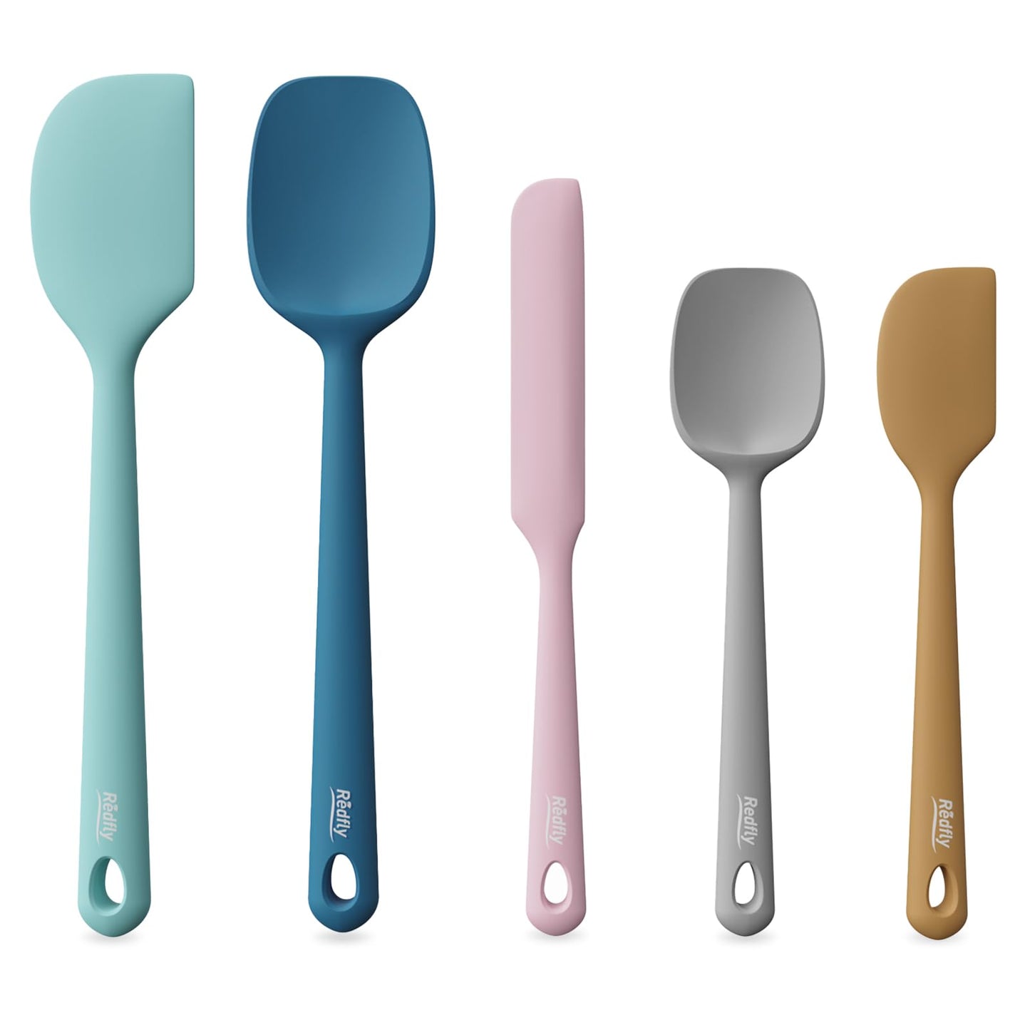 Redfly Silicone Spatula Set, 5 Piece Food Grade Silicone Cooking Utensils Set, Rubber Spatula Heat Resistant Nonstick for Baking, Cooking, Kitchen Utensils Dishwasher Safe Multicolor