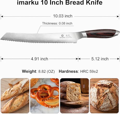 imarku 10 Inch Japanese Serrated Bread Knife - Rich Brown & Black Handle