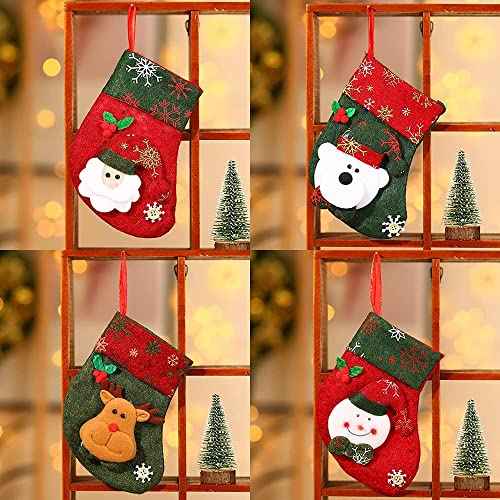 umbresen 4 Pack Christmas Stockings for Christmas Fireplace Hanging Stocking Tree Ornaments Gift Bag Candy Container Small Socks for Family Xmas Party Decorations (B)