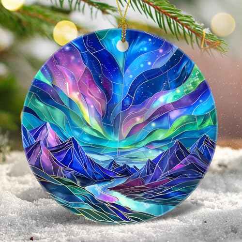 Christmas Tree Decorations Northern Lights Ornament, Colored Ceramic Christmas Tree Ornaments, Xmas Decorative Hanging Ornaments, Christmas Decor Indoor Home Holiday Party Gifts Northern Lights