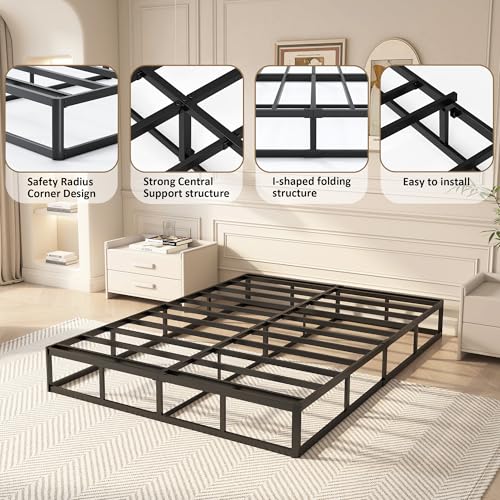 YORMDMO 9 Inch Queen Box Spring with Upholstered Fabric - High Profile Metal Bed Foundation
