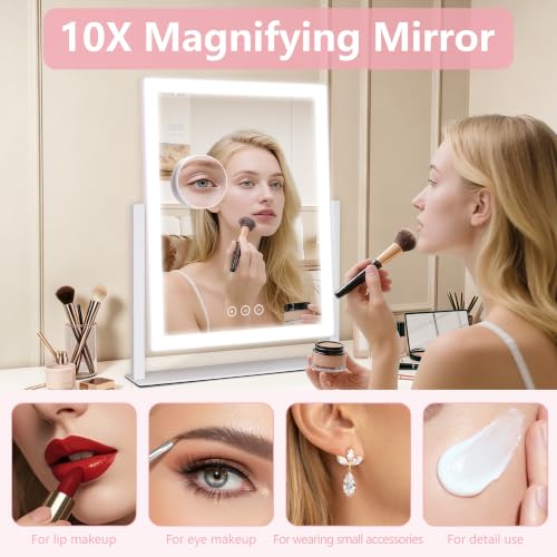 White Lighted Vanity Mirror 16.7x13.2 inch with 3 Color Modes & Dimmable Lights