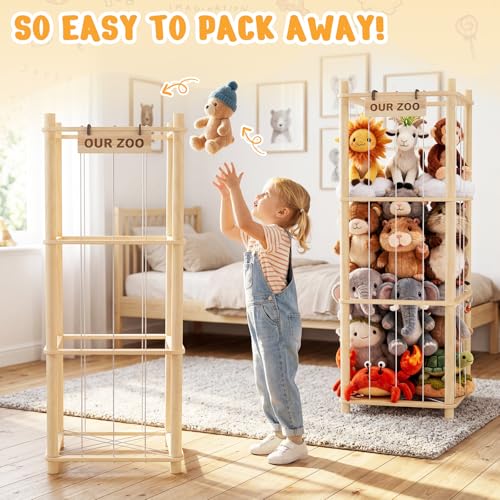 Woodure Natural Stuffed Animal Storage & Organizer - Wooden Zoo Toy Holder for Toddler Rooms (2pcs)
