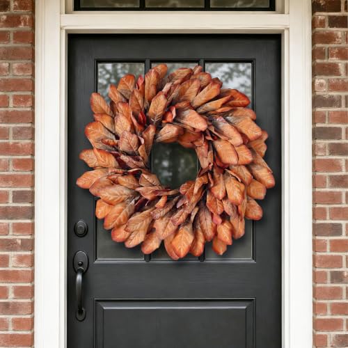 26-Inch Artificial Fall Magnolia Leaf Wreath for Front Door Decoration