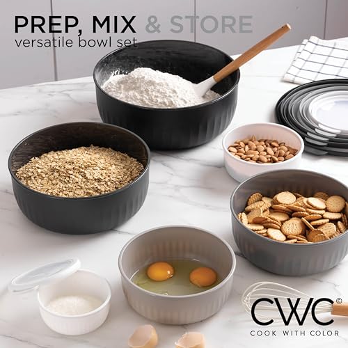 Prep Bowls with Lids - Black/White 12-Piece Nesting Plastic Mixing Set