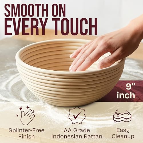 Superbaking Sourdough Banneton Bread Proofing Basket Set of 2, 9-Inch Round Duo 4pc