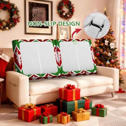 ANNA QUEEN 8Pcs Christmas Tree Zigzag Sofa Cushion Covers – Washable Stretch Replacement Covers (27.5 x 25 x 9 inches)