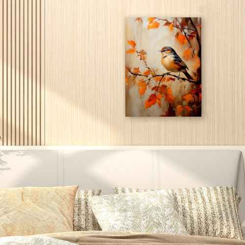 WODMIS Fall Bird Book Wall Decorations Framed Canvas Art, Rustic Autumn Maple Leaf Wall Decoration, Thanksgiving Harvest Decor Canvas Home Decorations for Living Room Kitchen Home Wall Decor 11x14
