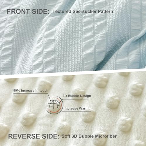 tohrisa Full Size Boho Striped Comforter Set Light Blue 80x90 - 3 Pieces Bedding