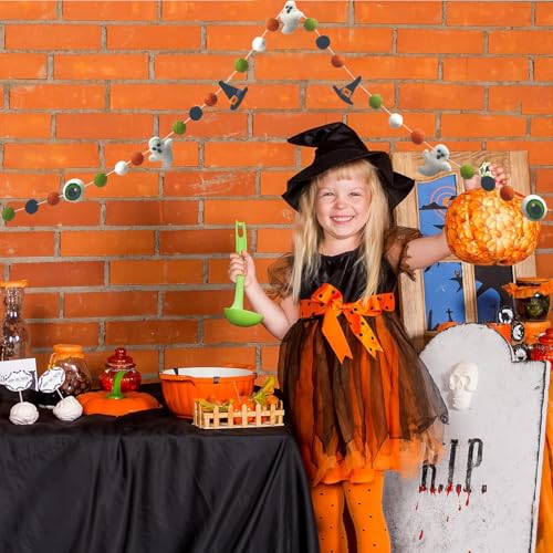 Halloween Felt Garlands Ghost Halloweens Garland Felts Balls Decorations Fall Pom Pom Garlands Halloween Banner Indoor Holiday Felts Garlans for Hallo ween Thanksgiving Fall Home Decor