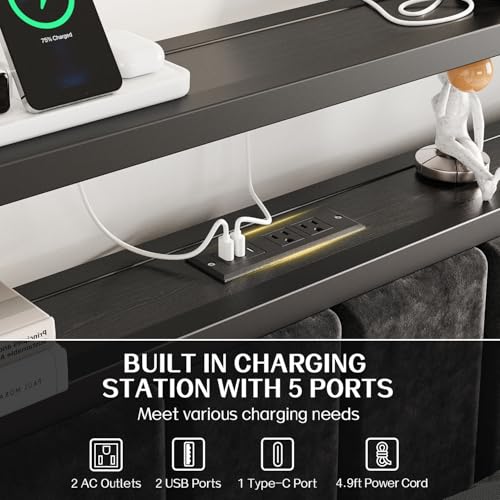 OLEVS Black Twin Bed Frame with LED Lights & USB Outlets, Storage Headboard