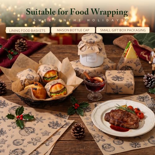 FoldTier Christmas Kraft Wax Paper Sheets - Santa Claus, Khaki, 100 Pack