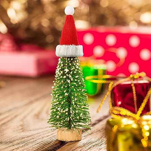 Bencailor 6 Pcs Mini Santa Hats for Crafts Small Christmas Knit Hat Tiny Snowman Wine Bottle Cover Holder Doll Cap for Table Cover (Classic)