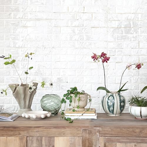 Cream Reactive Glaze Stoneware Bowl with Orbs - 9.63 Inch Serving Dish