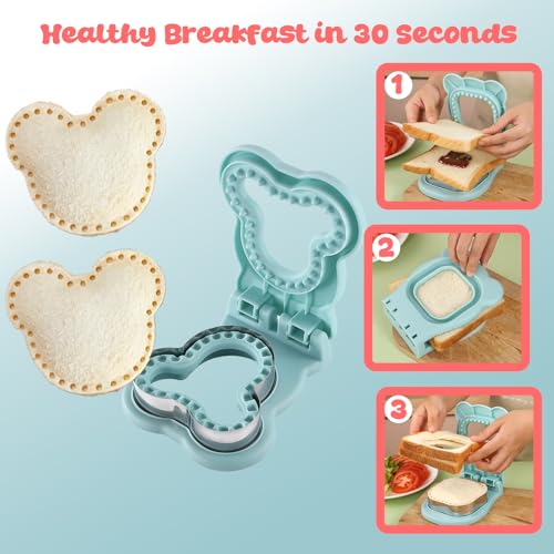 RhVQ Sandwich Cutter and Sealer - Crustless Mouse Shaped Kids Lunch Maker (Blue)