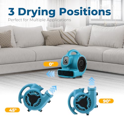 Mini Utility Air Mover Fan - Blue, 600 CFM, Stackable Floor Blower for Drying & Ventilation - P-80 Variant