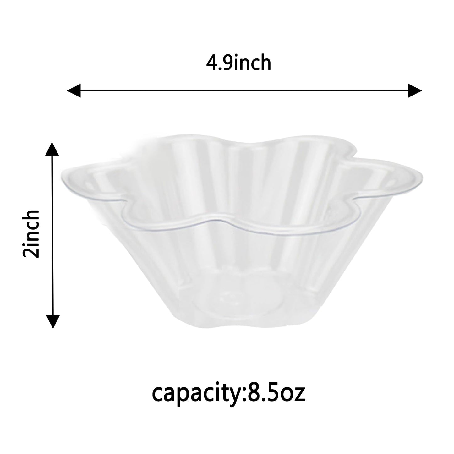 Merkaunis 200 Pack Plastic Ice Cream Bowls 8.5Oz Clear Plastic Ice Cream Dessert Bowls Sundae Snack Fruit Salad Bowl Clear Flower Shape Appetizer Cup Chocolate Dessert Sundae and Nuts