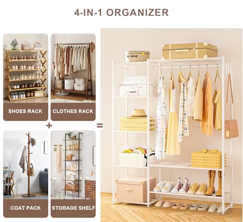Neprock White Medium Clothing Rack with Shelves & Garment Bar - Portable Closet Organizer