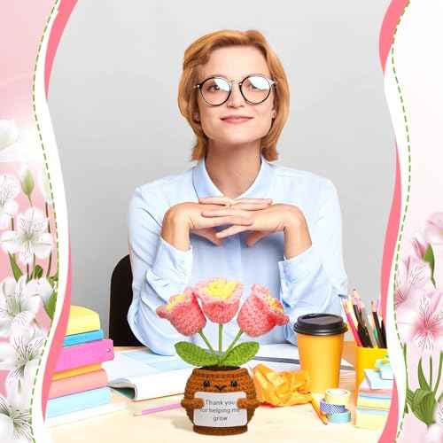 Christmas Teacher Appreciation Gifts Thank You for Helping Me Grow Positive Handmade Crochet Flower Doll with Appreciation Card for Xmas Teacher Birthday Office(Bell Orchid)