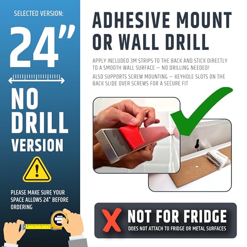 24-Inch No-Drill Magnetic Knife Holder - Strong Adhesive Stainless Steel Bar